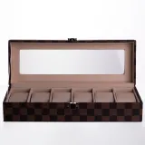 Шкатулка для часов из экокожи 6 отсеков 31×11×7.5 см Коричневый Yiwu HP-5-14S