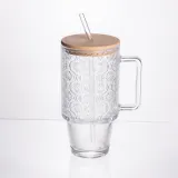Кружка скляна з кришкою та трубочкою 750 (мл) чашка з трубочкою та кришкою на подарунок HP-19-48N