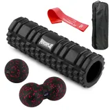 Набор для массажа и йоги PowerPlay PP_4097 (Ролик 30* 10 + 2-ва мяча) Black + резинка 11 кг.