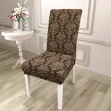 Чохол на стілець універсальний жакардовий без оборки коричневий Love You