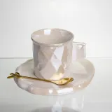 Чашка фарфоровая для кофе 200 (мл) с блюдцем и ложкой, красивая чашка в подарок Белый FM-2B