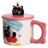 Фарфоровая кружка с крышкой Kitten's Birthday 400 (мл) подарочная кружка Розовый FM-24C