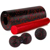 Массажный набор PowerPlay PP_4015 EPP Foam Roller Set 4in1 (2-ва ролла + 2-ва мяча) Черно-красный