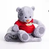 Мягкая игрушка с пледом 110х140 см Мишка Тедди в красном свитере серый 509-35GR
