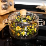 Каструля з боросилікатного скла 1,8 л Wildflowers з кришкою Yiwu HP-GP-38
