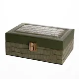 Шкатулка для украшений из эко кожи 10 отделений с зеркалом 20×14×8 см Зеленый HP-5-19GR