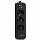 Сетевой фильтр черный с выключателем 3 розетки 3хUSB-A 3м HP-5-34