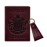 Подарочный набор кожаных аксессуаров с украинской символикой бордовый