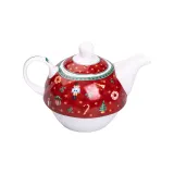Заварник для чая с чашкой и блюдцем фарфоровый новогодний, красный HP-SD-10