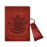 Подарочный набор кожаных аксессуаров с украинской символикой коралл