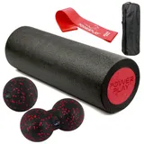 Набор для массажа и йоги PowerPlay PP_4095 EPP (Ролик 45* 15 + 2-ва мяча) Red + резинка 11кг.