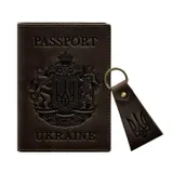 Подарочный набор кожаных аксессуаров с украинской символикой темно-коричневый