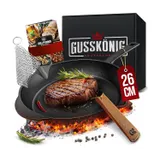 Чавунна пательня Gusskönig 26 см + книга рецептів, очищувач, шкіряна накладка