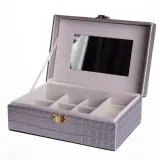 Шкатулка для украшений из эко кожи 10 отделений с зеркалом 20×14×8 см Серый HP-5-19G