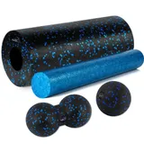 Массажный набор PowerPlay PP_4015 EPP Foam Roller Set 4in1 (2-ва ролла + 2-ва мяча) Черно-синий