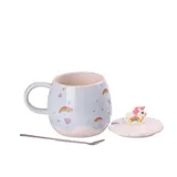 Чашка керамическая Rainbow Ceramic Mug 400ml с крышкой и ложкой Голубой HPCY8278BL