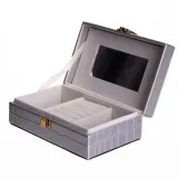 Шкатулка для украшений из эко кожи 3 отделения с зеркалом 16×10×6 см Серый HP-5-18G