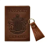 Подарочный набор кожаных аксессуаров с украинской символикой светло-коричневый