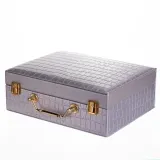 Шкатулка для украшений из эко кожи 19 отделений с зеркалом 23.5×14×8 см Серый HP-5-20G