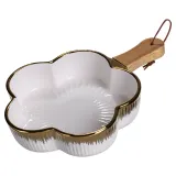 Тарелка фарфоровая глубокая с ручкой Цветок 27×20×5 (см) блюдо сервировочное с ручкой  для подачи тарелка сковорода Золото ZJH-13-2