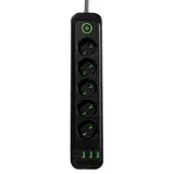 Сетевой фильтр-удлинитель 5 розеток 3xUSB-A 1xUSB-C 3м черный HP-5-42